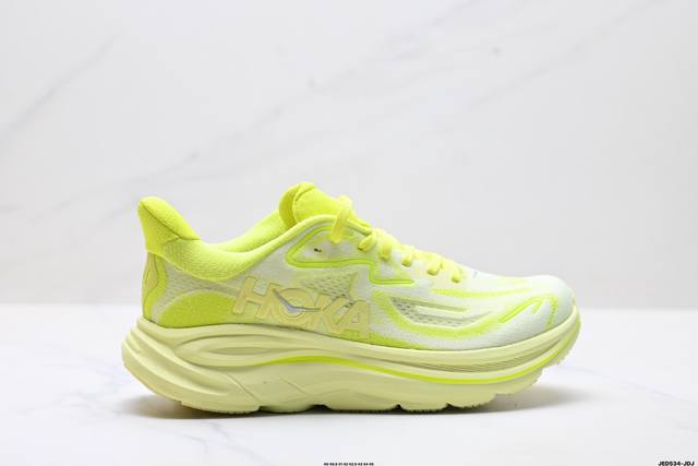 公司级Hoka M Clifton 10 轻量低帮户外越野跑鞋 户外山脉越野轻量运动跑鞋 鞋面用轻的无缝架构 鞋带用了弹性不易松脱的扁宽弹性鞋带 轻薄的Tpu贴