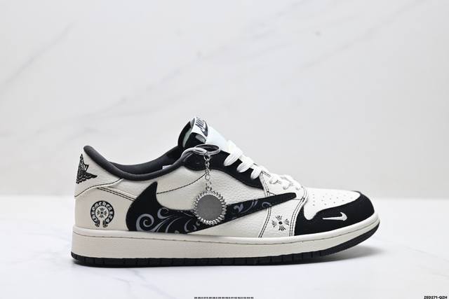 公司级Nike Air Jordan 1 X Travis Scott Aj1倒勾 乔一倒钩 ‘Diy’定制 耐克 低帮文化篮球鞋 完美品质出货 细节如图所示