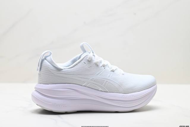 公司级Asics Gel-Nimbus 28 舒适防滑耐磨低帮休闲跑步鞋 鞋底采用了轻质发泡材料 并在后跟和前掌处采用了Asics亚瑟士核心科技-Gel缓震胶