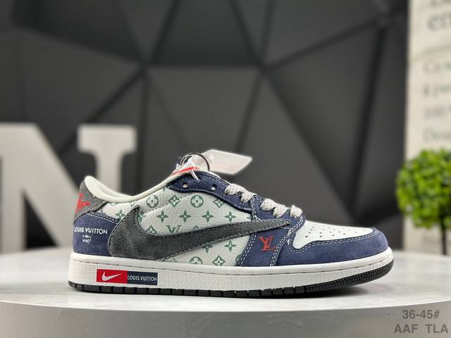 耐克 Nike Jordan Air Jordan 1 “Lv联名 米蓝灰满天星” 高端定制 乔丹低帮倒勾休闲板鞋 大厂纯原品质出货 纯正版型 定制鞋盒 皮料切