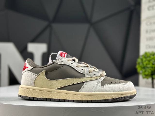 耐克 Nike Air Jordan 1 X Travis Scott Aj1倒勾 乔一倒钩 耐克 低帮文化篮球鞋 完美品质出货 细节如图所示 鞋面切割工整 冲