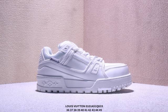 Louis Vuitton Trainer Maxi 小胖丁全白 广东原产高性价比，采用皮革鞋面材质，内里小羊皮打造及去味海玻璃脚垫，空胶工艺，外置耐磨橡胶大底