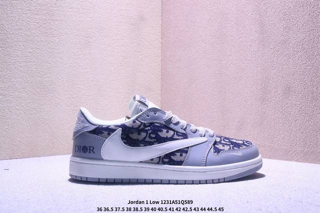 Travis Scott X Jordan 1 Low “克罗心联名 印花翻毛米黑” 高端定制 乔丹倒勾低帮休闲板鞋 大厂纯原品质出货 纯正版型 定制鞋盒 皮料