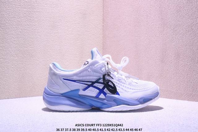 Asics亚瑟士网球鞋小德球鞋 Court Ff3 Novak德约科维奇专业球鞋 专业跑步鞋鞋减震助弹防滑气跑步鞋 高帮减震助弹 亚瑟士是专业的跑步鞋款脚后跟搭