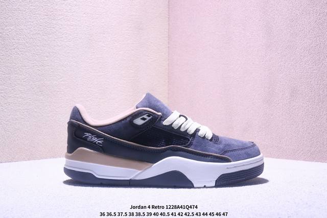 Air Jordan 4 Retro Flight Court 低帮 Aj4 乔丹4代 Aj4 乔4 低邦 白紫色 乔丹篮球鞋系列 鞋款整体以米白色皮革打造，鞋