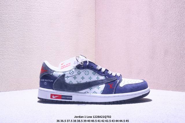 Travis Scott X Jordan 1 Low “克罗心联名 印花翻毛米黑” 高端定制 乔丹倒勾低帮休闲板鞋 大厂纯原品质出货 纯正版型 定制鞋盒 皮料