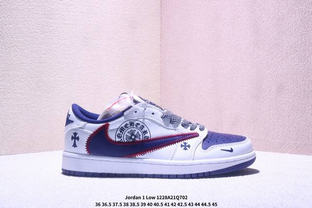 Travis Scott X Jordan 1 Low “克罗心联名 印花翻毛米黑” 高端定制 乔丹倒勾低帮休闲板鞋 大厂纯原品质出货 纯正版型 定制鞋盒 皮料