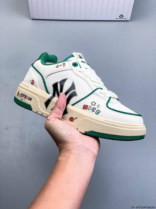 公司级！Mlb Chunky Liner 厚底休闲跑步鞋 Ny印花 牛皮材质运动鞋 1207126L34