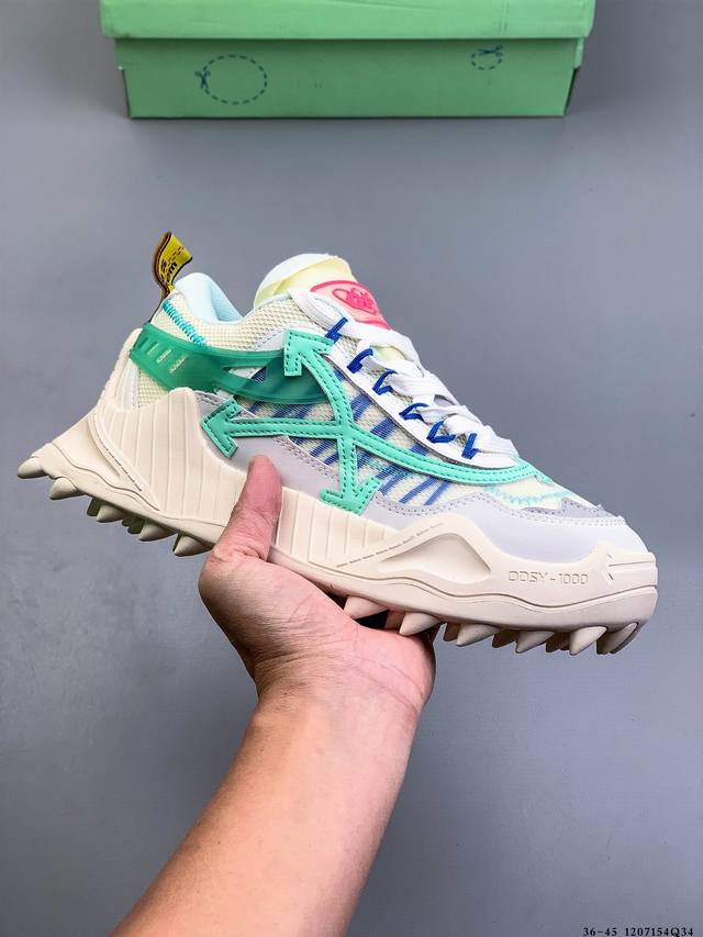 公司级 Off潮牌Ow老爹鞋White Odsy 箭头增高登山厚底情侣增高休闲运动鞋 Odsy-1000 Chunky Arrow复古跑鞋系列 帮面：网纱十革料