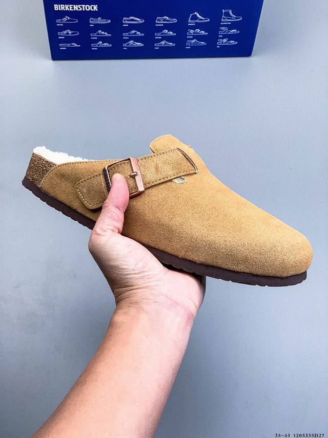 德国百年知名鞋履品牌 博肯Birkenstock 秋冬新款 勃肯半拖凉鞋系列包头拖鞋 广东原产#采用质地柔软牛皮革 中底搭载缓震软木橡胶 外置Eva轻量片装外底