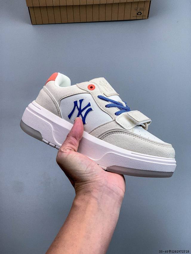 公司级！Mlb Chunky Liner 加绒 厚底休闲跑步鞋 Ny印花 牛皮材质运动鞋 1202972F28