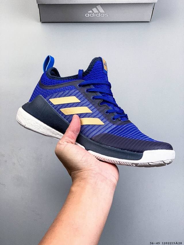公司级！Adidas Crazyflight Mid 中帮减震防滑训练鞋运动鞋 推出可提升室内球场表现的跳高鞋 中切设计增加脚踝支撑 采用透气网眼鞋面 弹性袜子