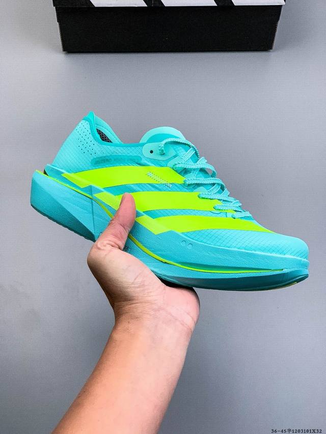 公司级！Adidas Adizero Adios pro 5 M 马拉松飞线贾卡轻质透气休闲运动跑步鞋 采用双层透气网纱 Flywire动态飞线绑缚鞋面材质 内