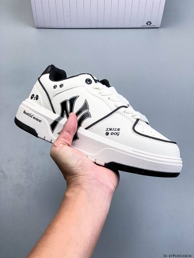 公司级！Mlb Chunky Liner 厚底休闲跑步鞋 Ny印花 牛皮材质运动鞋 1203126L34