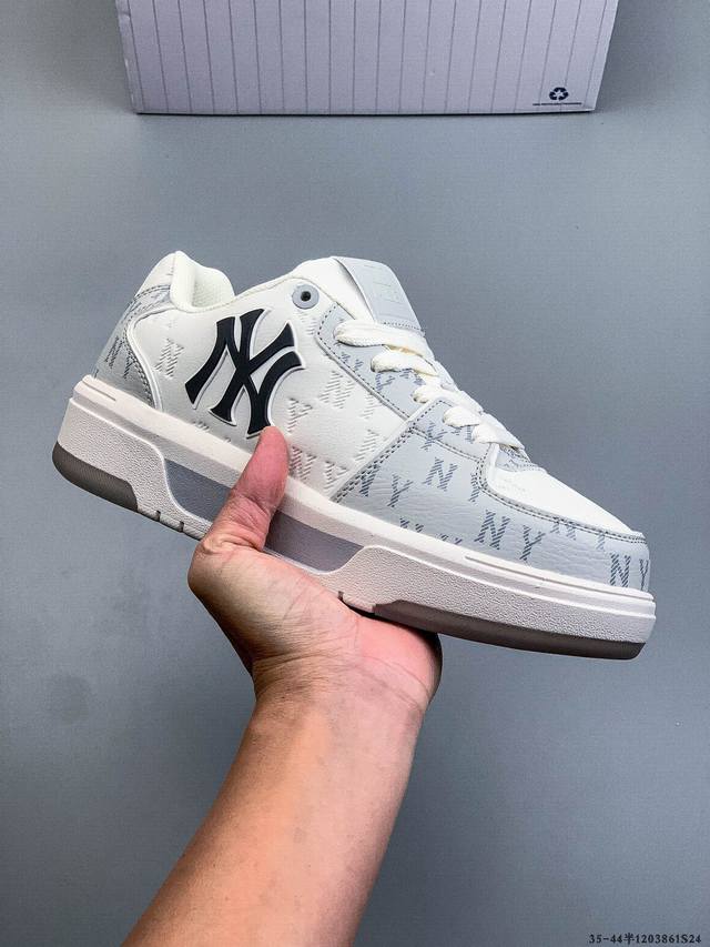 公司级！Mlb Chunky Liner 厚底休闲跑步鞋 Ny印花 牛皮材质运动鞋 1203861S24