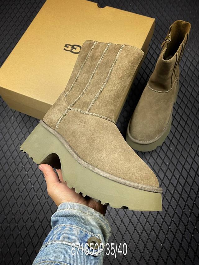 F市面顶级版本 Ugg 鱼人厚底铅笔靴 5Cm厚底 小红书爆款 广州外贸大厂生产 鞋头到鞋垫真羊皮毛一体 独立外盒包装 芯片 带防水工艺 区别市面任何版本 5C