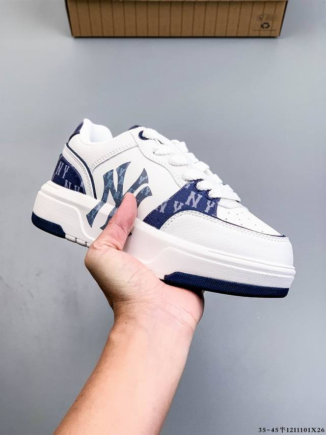 公司级！Mlb Chunky Liner 厚底休闲跑步鞋 Ny印花 牛皮材质运动鞋 1211101X26