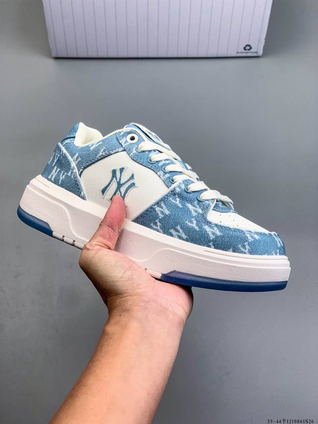 公司级！Mlb Chunky Liner 厚底休闲跑步鞋 Ny印花 牛皮材质运动鞋 1210861S26