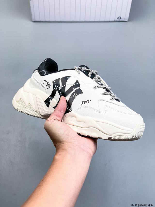 公司级！Mlb Chunky Liner 厚底休闲跑步鞋 Ny印花 牛皮材质运动鞋 1209126L34