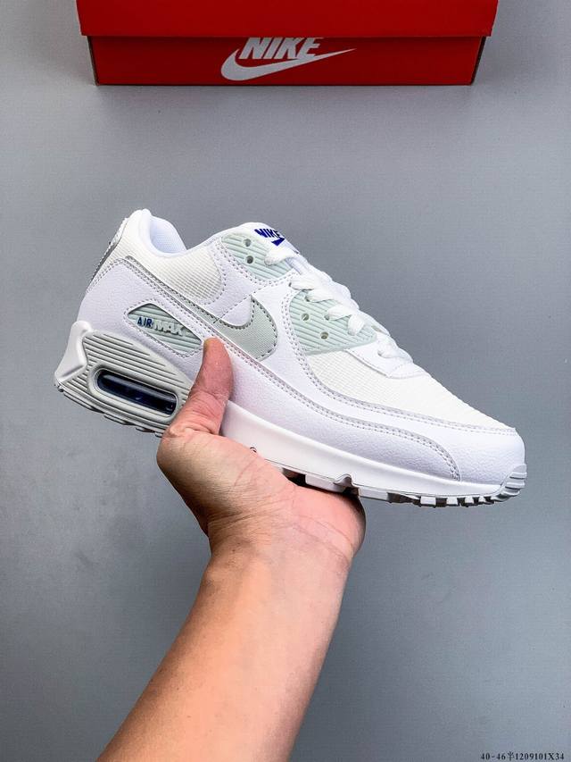 公司级！耐克 Wmns Nike Air Max 90 Oreo 半掌气垫全皮复古运动休闲慢跑鞋 1209101X34