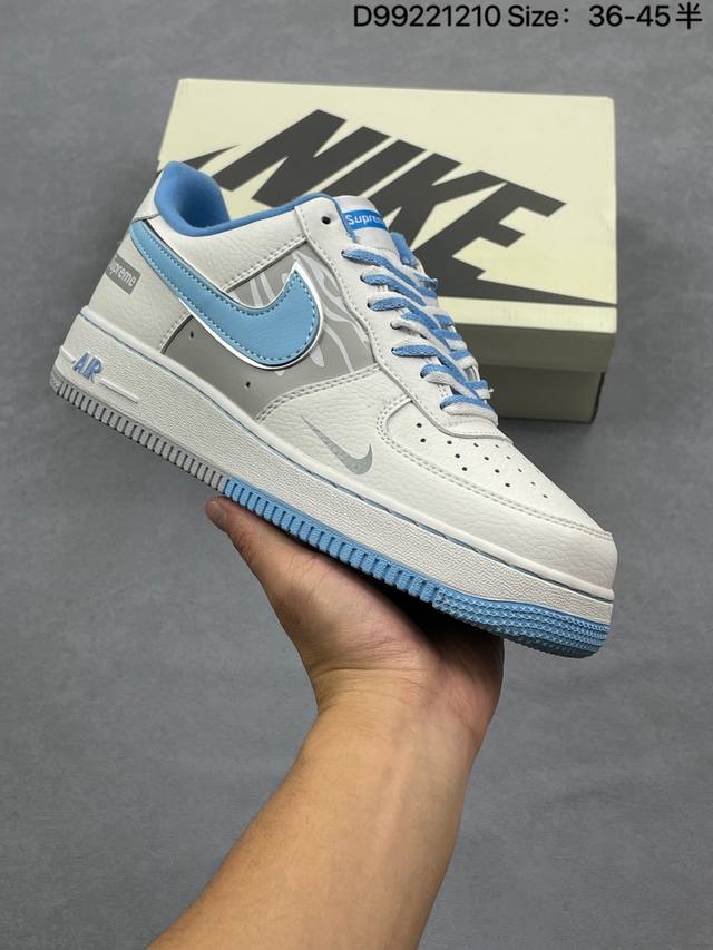 Stussy X Nike Air Force 1 Low 斯图西 X 耐克 空军一号 低帮 联名白黑 休闲运动板鞋 鞋身整体采用白色皮革搭配白色皮革框架覆盖层