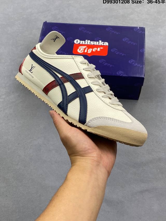 亚瑟士 Onitsuka Tiger Mexico 66 Slip On 鬼冢虎复古时尚 舒适透气帆布织物鞋面耐磨防滑 休闲运动跑步鞋 虎底采用磨耐防橡滑胶底大