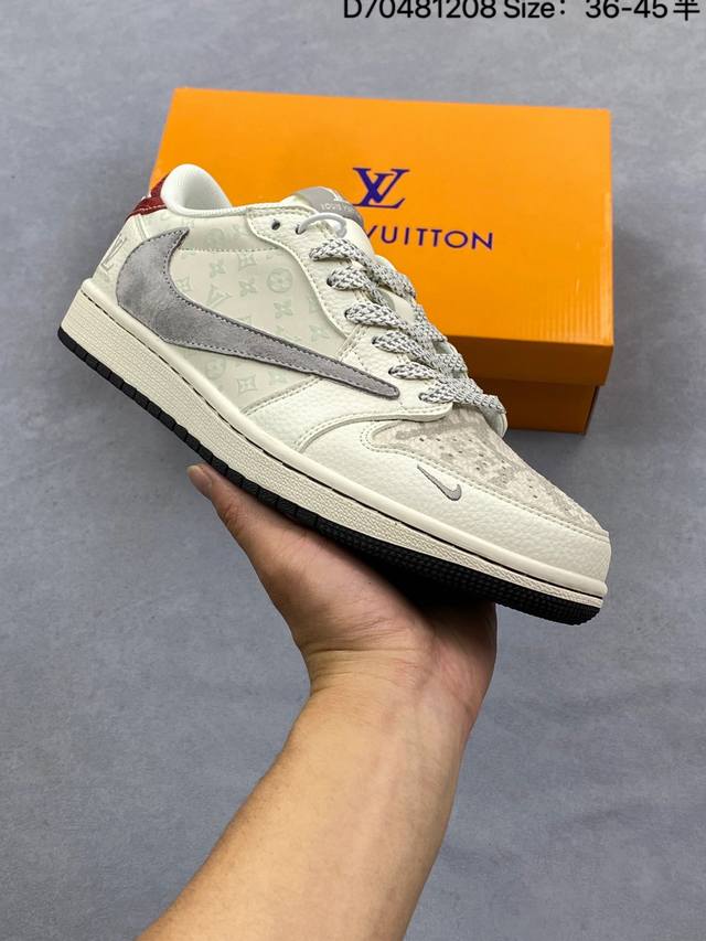 公司级Nike Air Jordan 1 X Travis Scott Aj1倒勾 乔一倒钩 ‘Diy’定制 耐克 低帮文化篮球鞋 完美品质出货 细节如图所示