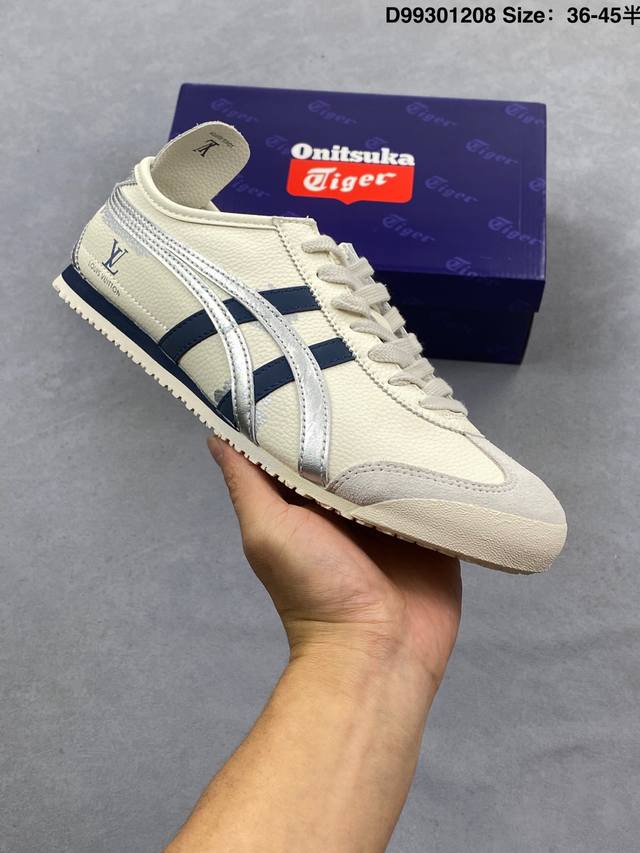 Asics 亚瑟士 Onitsuka Tiger 66 鬼冢虎 阿斯克斯 皮面原装四联吊牌 中底纸板钢印 日系轻便运动休闲鞋 货号：Dl408-0490 尺码：