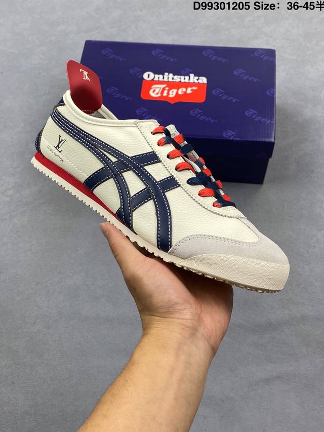 Asics 亚瑟士 Onitsuka Tiger 66 鬼冢虎 阿斯克斯 皮面原装四联吊牌 中底纸板钢印 日系轻便运动休闲鞋 货号：Dl408-0490 尺码：