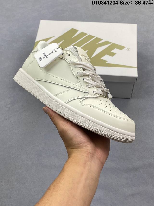 公司级头层带半码 Travis Scott X Air Jordan 1 Low 低帮 全白倒勾联名 Aj1 乔丹1代 Aj1 乔1 低邦 纯白倒勾联名 乔丹篮