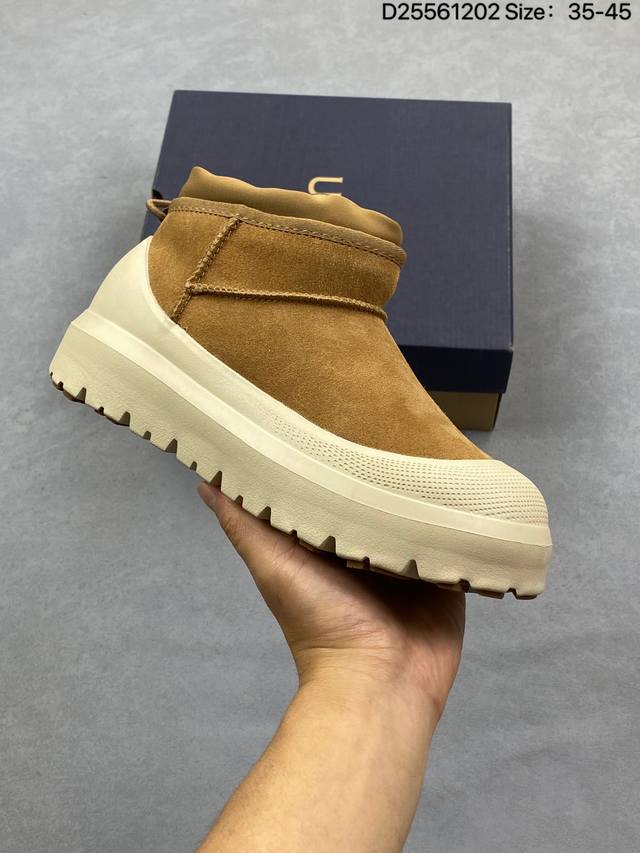 公司级：Ugg Tasman Weather Hybrid织物牛皮革 时尚百搭 耐磨防水 中筒雪地靴 鞋口抽绳设计 不漏风 穿脱十分方便 高弹Modern中底