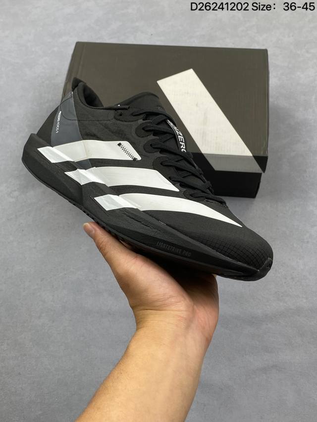 公司级：Adidas Adizero Adios Evo Sl Atr马拉松飞线贾卡轻质透气休闲运动跑步鞋 采用双层透气网纱 Flywire动态飞线绑缚鞋面材质