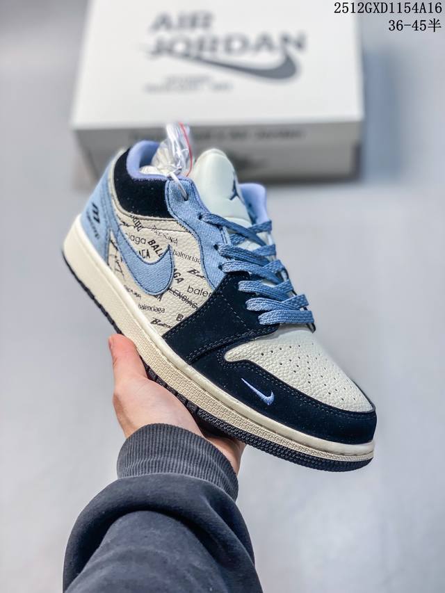 海外爆款限量发售！高端定制Air Jordan 1 Low Aj1 乔1 “巴黎世家联名---水洗牛仔蓝”高端定制 低帮复古篮球鞋 #定制鞋盒 大厂纯原品质出货