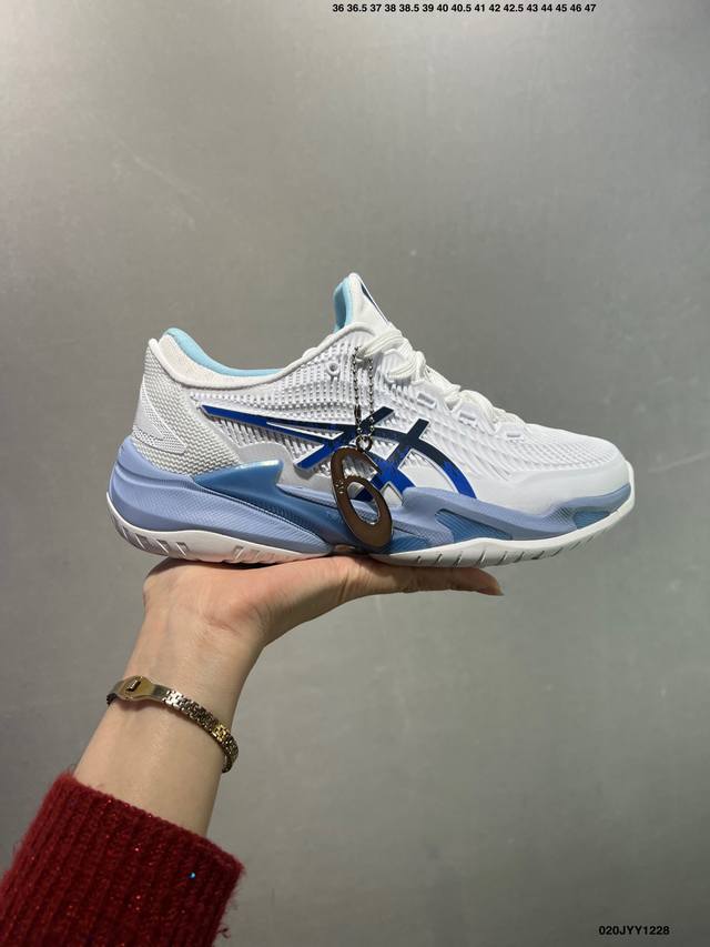 公司级Asics Court Ff 3 织物合成革 防滑耐磨透气 低帮 网球鞋 男款 黑亮粉 网球鞋 Court Ff 3鞋面采用pu支撑裁片，提供了横向和纵向