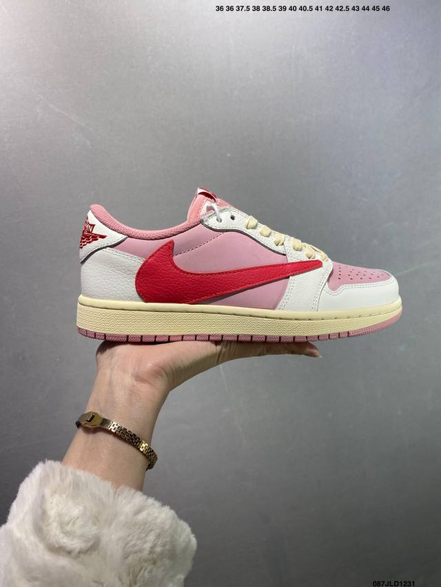 公司级Aj1倒勾Travis Scott X Air Jordan 1 ” Reverse Mocha “ Aj1乔1 Ts 闪电 联名倒钩 低帮文化篮球鞋 完