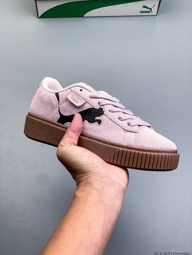 puma 彪马 原楦原纸版开发版型，采用翻毛皮鞋面材质，外置增高耐磨橡胶大底经典彪马puma Basket platform L系列低帮松糕厚底百搭休闲增高板鞋