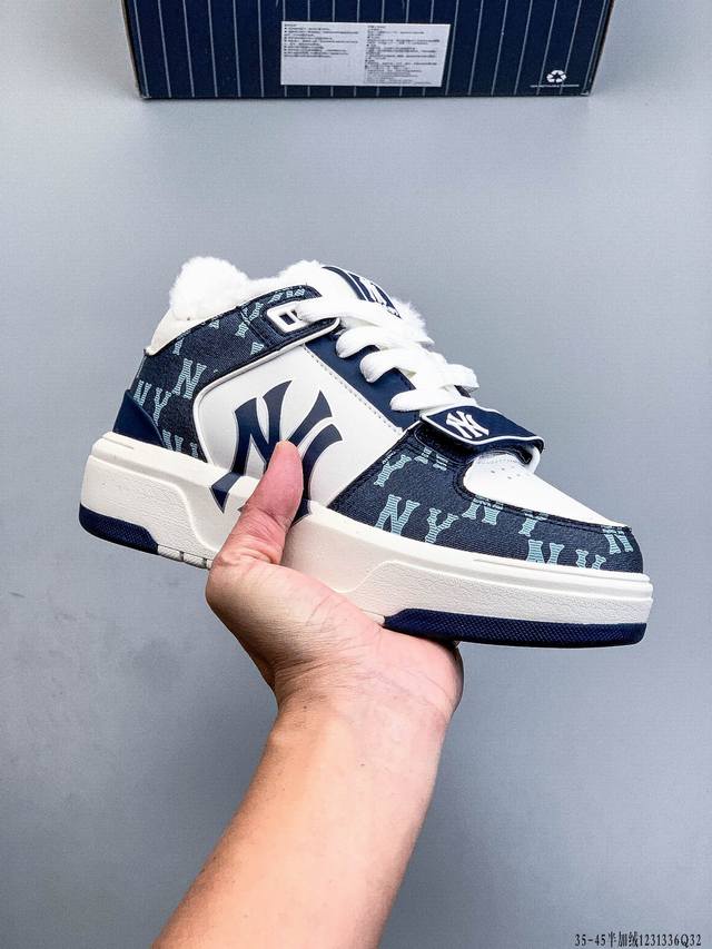 公司级！Mlb Chunky Liner 加绒 厚底休闲跑步鞋 Ny印花 牛皮材质运动鞋 1231336Q32