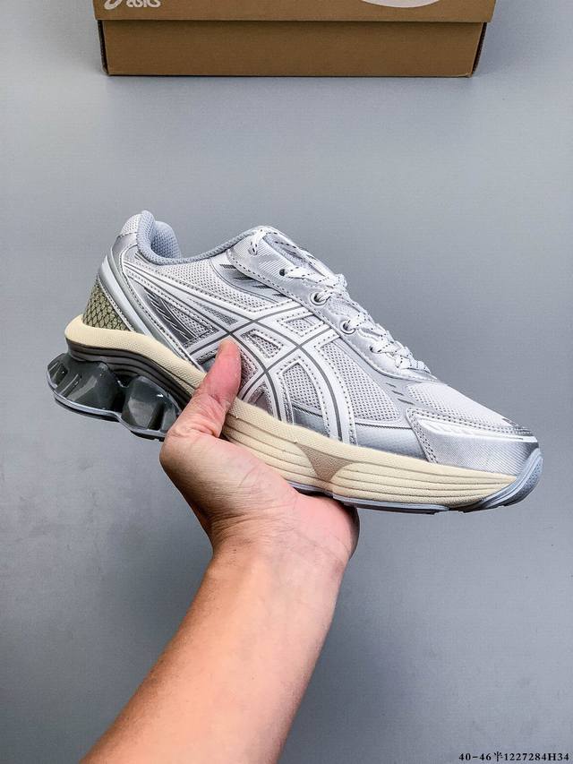 公司级！Asics Gel-Kinetic Fluent 纯原版本 亚瑟士运动休闲透气专业跑鞋 新一代缓震未来感跑鞋 鞋面复杂的切割和银色细节极具前卫风格 大底