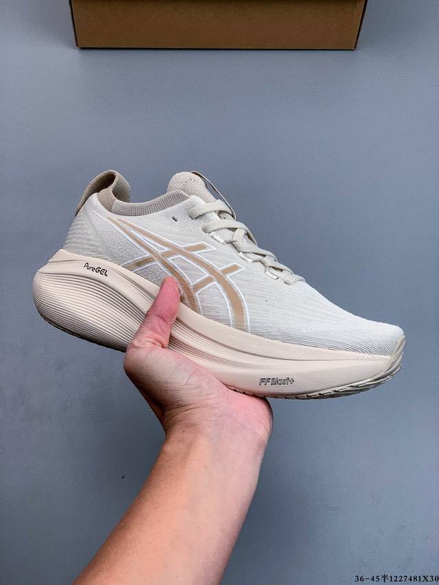 公司级！Asics Gel-Nimbus 27 舒适防滑耐磨低帮休闲跑步鞋 鞋底采用了轻质发泡材料 并在后跟和前掌处采用了Asics亚瑟士核心科技-Gel缓震胶
