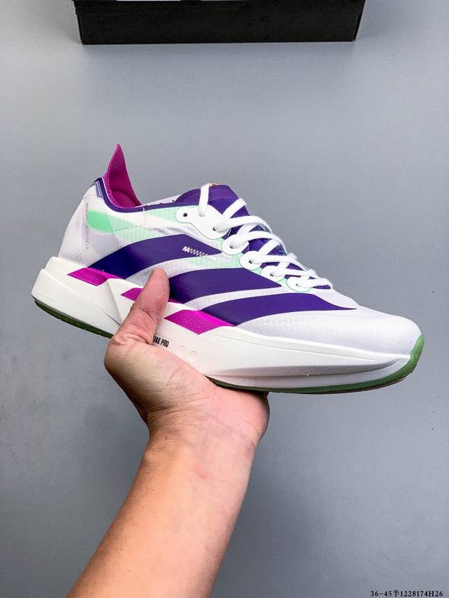 公司级！Adidas Adizero Adios pro 4马拉松飞线贾卡轻质透气休闲运动跑步鞋 采用双层透气网纱 Flywire动态飞线绑缚鞋面材质 内置Zo