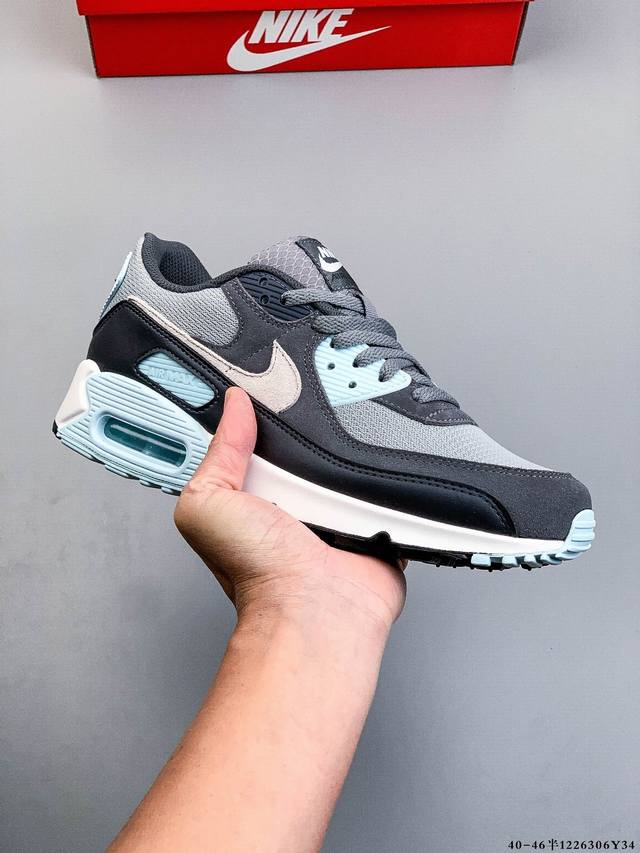 公司级！耐克 Wmns Nike Air Max 90 Oreo 半掌气垫全皮复古运动休闲慢跑鞋 1226306Y34