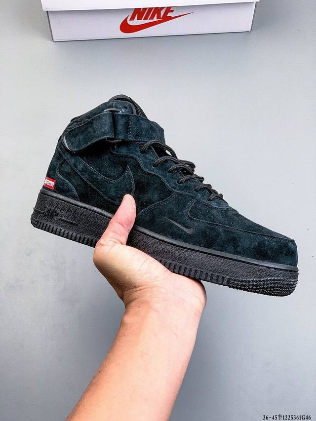 纯原版本！原楦数据纸版，采用硬质优质皮革鞋面材质，内置全掌Air Sole气垫。耐克 Nike Air Force 1 Mid 空军一号中帮百搭休闲运动板鞋 1