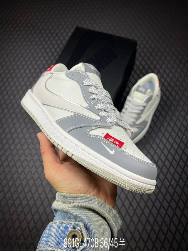 B 公司级Nike Air Jordan 1 X Travis Scott Aj1倒勾 乔一倒钩 ‘Diy’定制 耐克 低帮文化篮球鞋 完美品质出货 细节如图所
