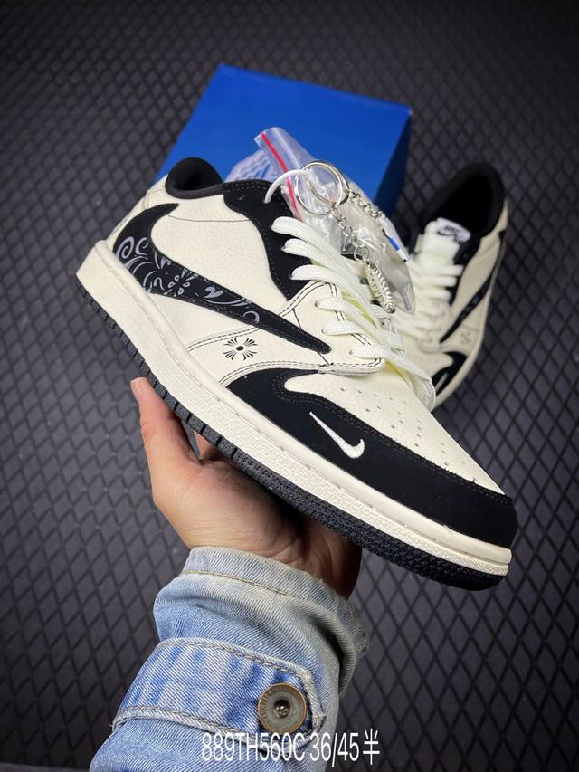 C 公司级Nike Air Jordan 1 X Travis Scott Aj1倒勾 乔一倒钩 ‘Diy’定制 耐克 低帮文化篮球鞋 完美品质出货 细节如图所