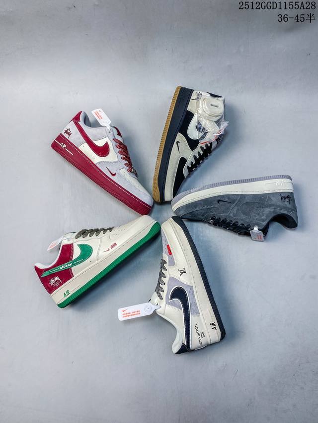 海外限量发售！公司级Nike Air Force 1 '07 Low “斯图西联名--炭灰雅白” 空军一号低帮 运动鞋 休闲鞋 顶级麂皮 折边针车 工艺难度大