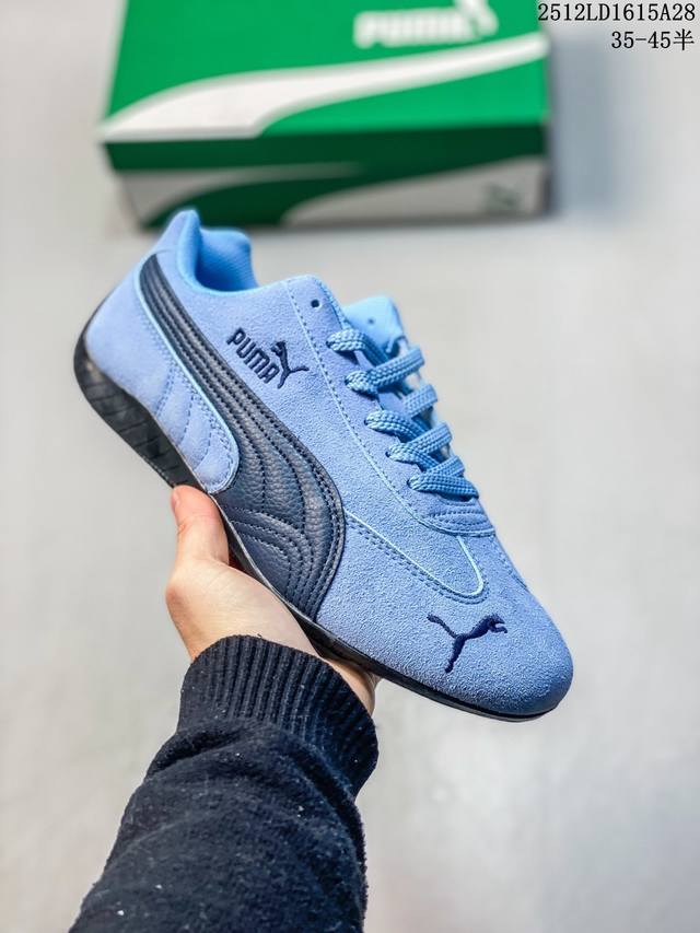 puma 彪马 男女鞋半码制，采用环保绒面革鞋面材质，外置轻量耐磨橡胶大底薄底鞋成为潮人必备彪马puma Speedcat Ls 极速赛车系列低帮德训风拼接复古