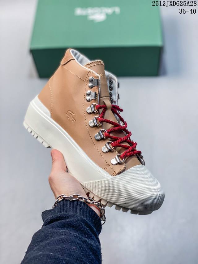 新品 Lacoste 法国鳄鱼男鞋运动篮球鞋 新款男士高帮休闲鞋织物帆布拼接舒适轻便透气运动鞋 Lacoste 拉科斯特 流行元素 车缝线 风格 休闲 内里材质