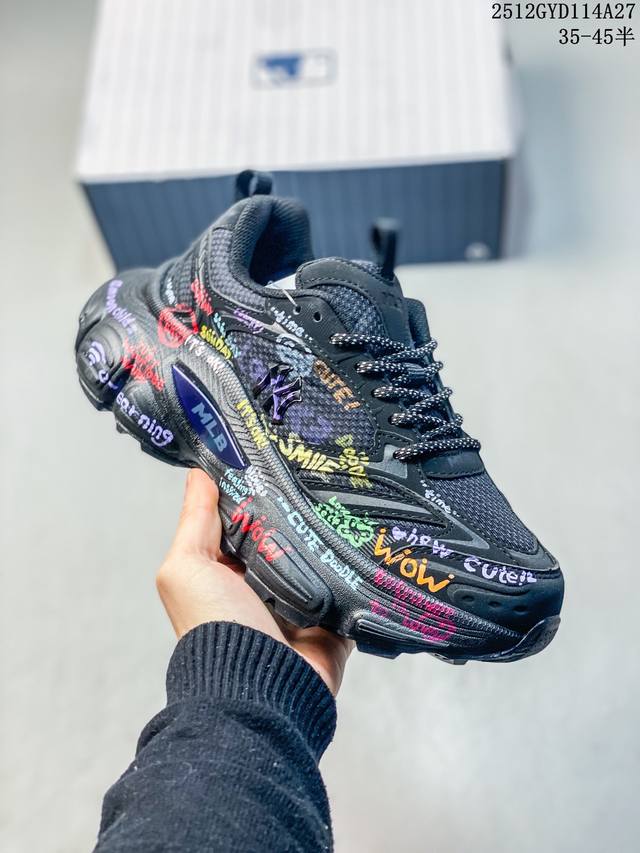 公司级Mlb Ny 印花网红老爹鞋 涂鸦恶作剧 内增高6Cm 原厂原档案数据开发 进口纳米材质 原厂全套手提袋 原盒雷射防伪标包装 官方货号: 3Asxca12