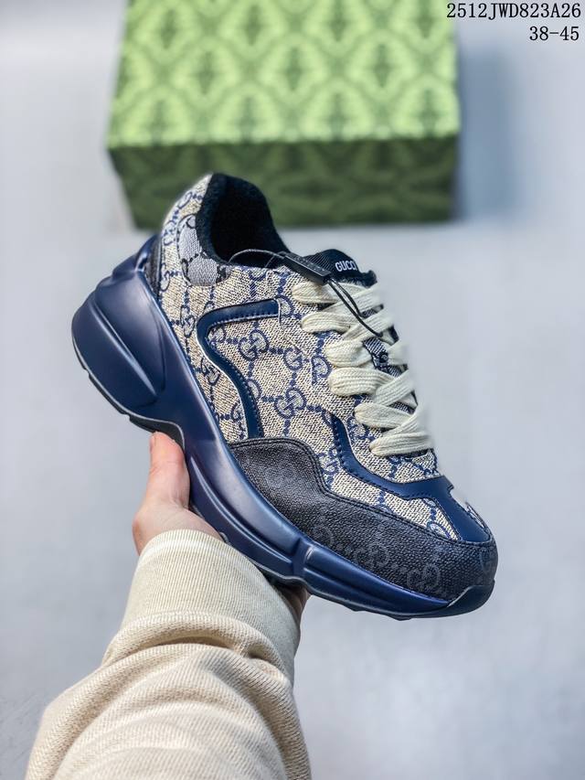 G家2025新款老花复古风拼色老爹鞋男女厚底内增高情侣休闲运动鞋 12Jwd823A26