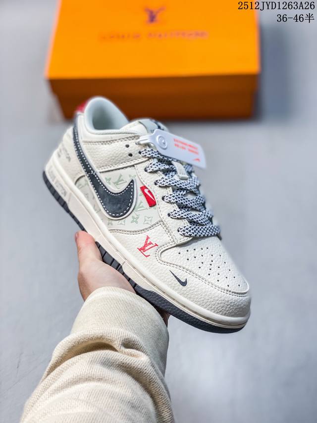 Bt 定制球鞋 海外爆款限量发售！Nike Sb Dunk Low“ Lv联名 米灰红布标” 周年高端定制 低帮休闲板鞋 定制鞋盒 出货 超高清洁度 皮料切割干